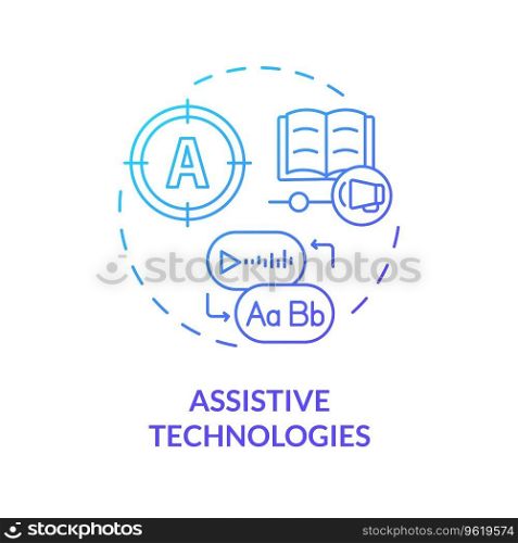 2D gradient blue icon assistive technologies concept, simple isolated vector, dyslexia thin linear illustration. Gradient blue line icon assistive technologies concept
