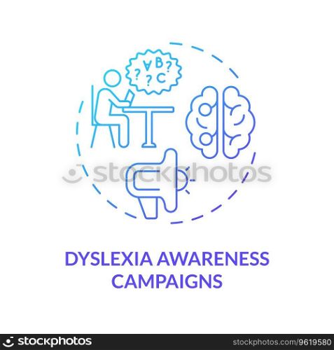 2D gradient blue icon dyslexia awareness campaigns concept, simple isolated vector, dyslexia thin linear illustration. Gradient blue line icon dyslexia awareness campaigns concept