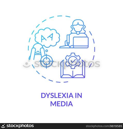 2D gradient blue icon dyslexia in media concept, simple isolated vector, dyslexia thin linear illustration. Gradient blue line icon dyslexia in media concept