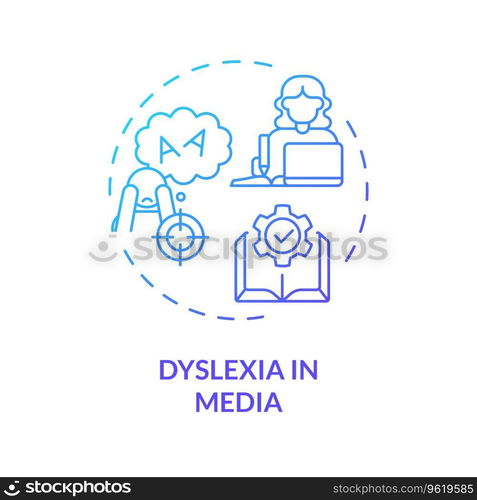 2D gradient blue icon dyslexia in media concept, simple isolated vector ...