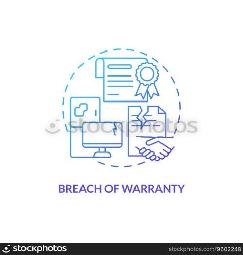 2D gradient breach of warranty thin line icon concept, isolated vector, blue illustration representing product liability.. 2D breach of warranty gradient icon concept