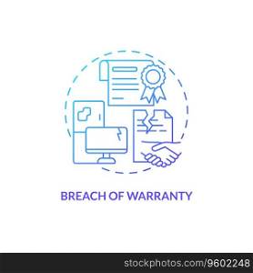 2D gradient breach of warranty thin line icon concept, isolated vector, blue illustration representing product liability.. 2D breach of warranty gradient icon concept