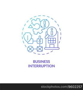 2D gradient business interruption thin line icon concept, isolated vector, blue illustration representing product liability.. 2D business interruption gradient icon concept