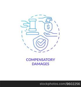 2D gradient compensatory damages thin line icon concept, isolated vector, blue illustration representing product liability.. 2D compensatory damages gradient icon concept