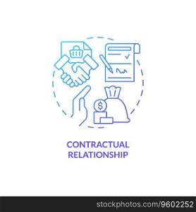 2D gradient contractual relationship thin line icon concept, isolated vector, blue illustration representing product liability.. 2D contractual relationship gradient icon concept