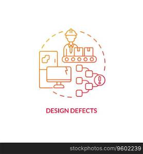 2D gradient design defects thin line icon concept, isolated vector, red illustration representing product liability.. 2D design defects gradient icon concept