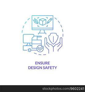 2D gradient ensure design safety thin line icon concept, isolated vector, blue illustration representing product liability.. 2D ensure design safety gradient icon concept