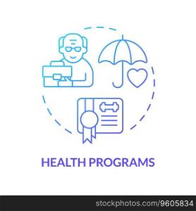 2D gradient health programs thin line icon concept, isolated vector, blue illustration representing unretirement.. 2D gradient health programs thin line concept