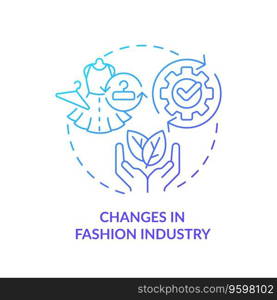 2D gradient icon changes in fashion industry concept, simple isolated vector, sustainable fashion thin line blue illustration.. 2D gradient icon changes in fashion industry concept