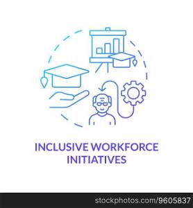 2D gradient inclusive workforce initiatives thin line icon concept, isolated vector, blue illustration representing unretirement.. 2D inclusive workforce initiatives thin line concept