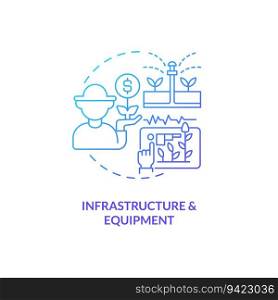 2D gradient infrastructure and equipment icon representing vertical farming and hydroponics concept, isolated vector, thin line illustration.. Thin line infrastructure and equipment icon concept