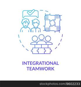 2D gradient integrational teamwork thin line icon concept, isolated vector, blue illustration representing unretirement.. 2D gradient integrational teamwork thin line concept