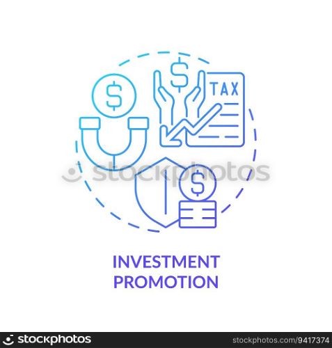 2D gradient investment promotion icon, isolated vector, foreign direct investment thin line illustration.. Linear investment promotion icon FDI concept