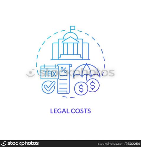 2D gradient legal costs thin line icon concept, isolated vector, blue illustration representing product liability.. 2D legal costs gradient icon concept