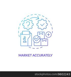 2D gradient market accurately thin line icon concept, isolated vector, blue illustration representing product liability.. 2D market accurately gradient icon concept
