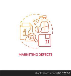 2D gradient marketing defects thin line icon concept, isolated vector, red illustration representing product liability.. 2D marketing defects gradient icon concept