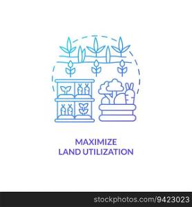 2D gradient maximize land utilization icon representing vertical farming and hydroponics concept, isolated vector, thin line illustration.. Thin line maximize land utilization icon concept