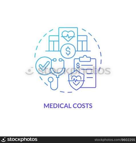 2D gradient medical costs thin line icon concept, isolated vector, blue illustration representing product liability.. 2D medical costs gradient icon concept