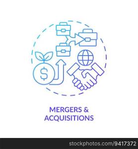 2D gradient merger and acquisitions icon, isolated vector, foreign direct investment thin line illustration.. Gradient linear FDI icon concept