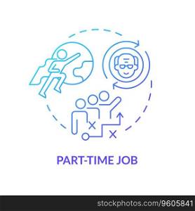 2D gradient part-time job thin line icon concept, isolated vector, blue illustration representing unretirement.. 2D gradient part-time job thin line concept