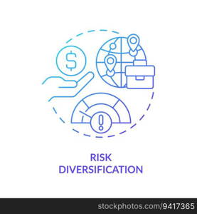 2D gradient risk diversification icon, isolated vector, foreign direct investment thin line illustration.. Linear risk diversification icon FDI concept