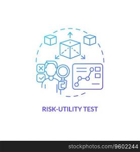 2D gradient risk-utility test thin line icon concept, isolated vector, blue illustration representing product liability.. 2D risk-utility test gradient icon concept