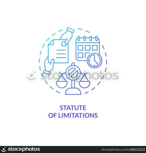 2D gradient statue of limitations thin line icon concept, isolated vector, blue illustration representing product liability.. 2D statue of limitations gradient icon concept