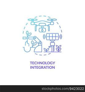 2D gradient technology integration icon representing vertical farming and hydroponics concept, isolated vector, thin line illustration.. Thin line technology integration icon concept