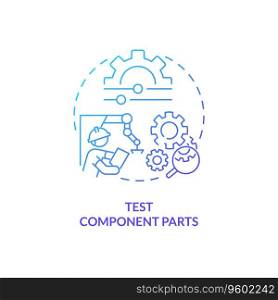 2D gradient test component parts thin line icon concept, isolated vector, blue illustration representing product liability.. 2D test component parts gradient icon concept