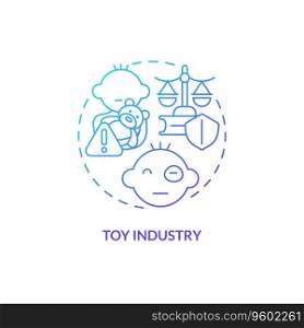 2D gradient toy industry thin line icon concept, isolated vector, blue illustration representing product liability.. 2D toy industry gradient icon concept