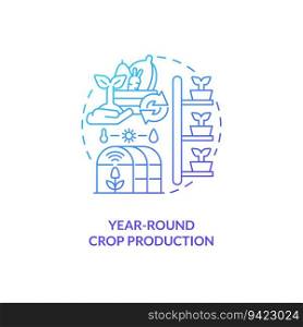 2D gradient year-round crop production icon representing vertical farming and hydroponics concept, isolated vector, thin line illustration.. Thin line year-round crop production icon concept