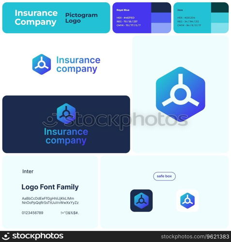 2D insurance company gradient line unique business logo with brand name. Safe box icon. Design element and visual identity. Editable template with inter font. Suitable for insurance management. Insurance company brand unique template with safe box logo