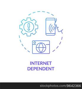 2D internet dependent thin line gradient icon concept, isolated vector, blue illustration representing voice assistant.. 2D internet dependent gradient icon concept