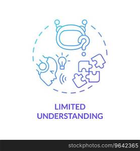 2D limited understanding thin line gradient icon concept, isolated vector, blue illustration representing voice assistant.. 2D limited understanding gradient icon concept