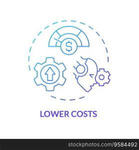 2D lower costs gradient icon representing AI ops, isolated vector, blue thin line illustration.. 2D thin linear gradient lower costs icon