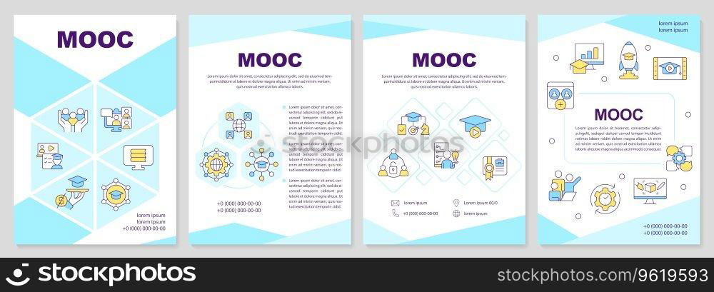2D MOOC blue brochure template, leaflet design with thin line icons, 4 vector layouts.. Brochure template with MOOC thin line icons