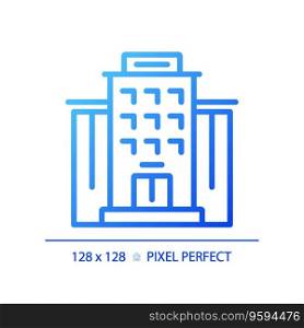 2D pixel perfect blue gradient apartment icon, isolated vector, building thin line illustration.. 2D blue gradient thin line apartment icon