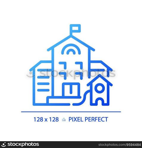2D pixel perfect blue gradient building with flag icon, isolated vector, building thin line illustration.. 2D blue gradient thin line building with flag icon