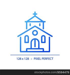 2D pixel perfect blue gradient church icon, isolated vector, building thin line illustration.. 2D blue gradient thin line church icon