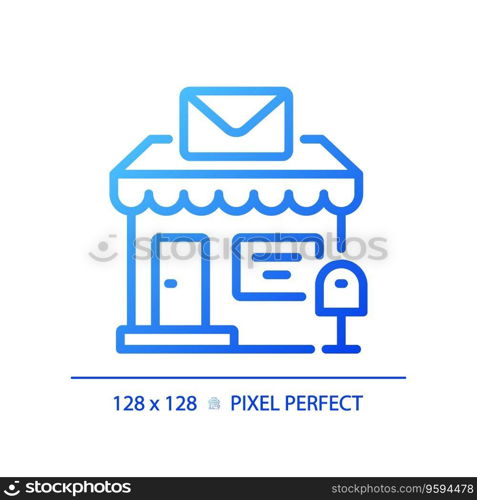 2D pixel perfect blue gradient post office icon, isolated vector, building thin line illustration.. 2D blue gradient thin line post office icon