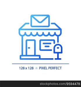 2D pixel perfect blue gradient post office icon, isolated vector, building thin line illustration.. 2D blue gradient thin line post office icon