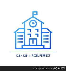 2D pixel perfect blue gradient school icon, isolated vector, building thin line illustration.. 2D blue gradient thin line school icon