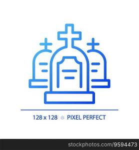 2D pixel perfect blue gradient tombstone icons, isolated vector, building thin line illustration.. 2D blue gradient thin line tombstone icon