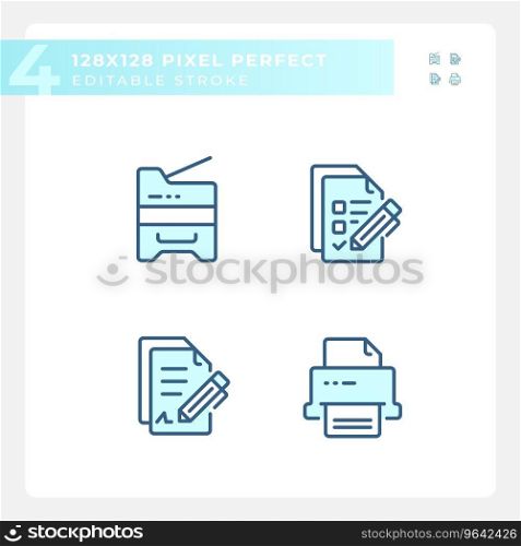 2D pixel perfect blue icons set representing document, editable thin line illustration.. Pixel perfect blue document icons set