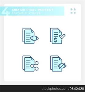 2D pixel perfect blue icons set representing document, editable thin linear illustration.. Pixel perfect blue document line icons set