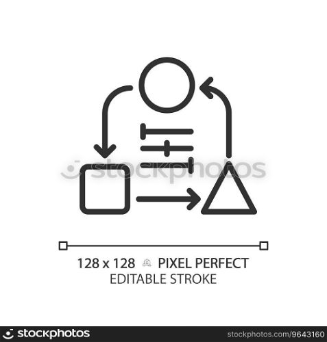 2D pixel perfect editable black adaptability icon, isolated vector, thin line illustration representing soft skills.. 2D customizable thin linear black adaptability icon