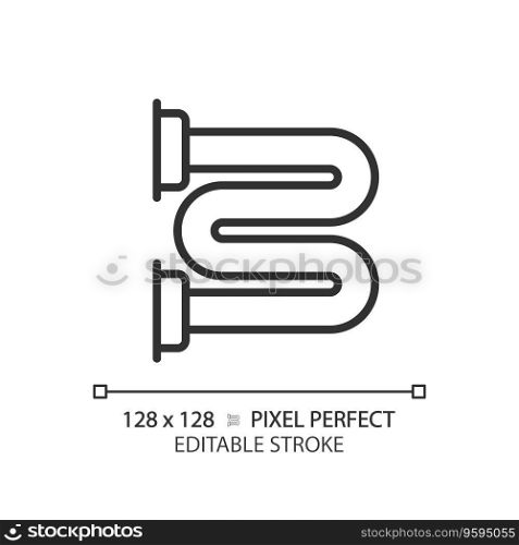 2D pixel perfect editable black heated towel rail icon, isolated vector, thin line illustration representing plumbing.. 2D customizable thin linear black heated towel rail icon