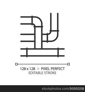 2D pixel perfect editable black pipeline icon, isolated vector, thin line illustration representing plumbing.. 2D customizable thin linear black pipeline icon