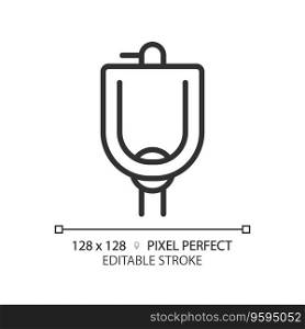 2D pixel perfect editable black urinal bowl icon, isolated vector, thin line illustration representing plumbing.. 2D customizable thin linear black urinal bowl icon