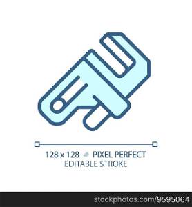 2D pixel perfect editable blue adjustable wrench icon, isolated vector, thin line illustration representing plumbing.. 2D customizable thin linear blue adjustable wrench icon